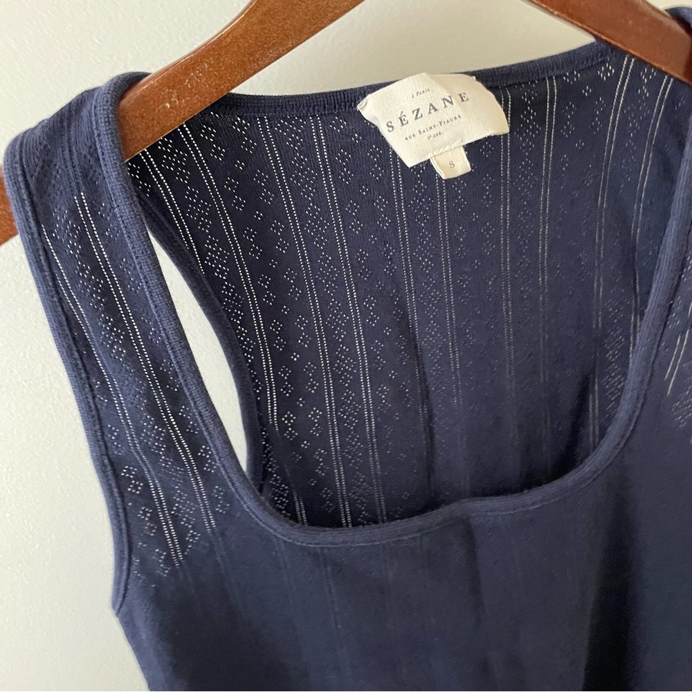Sézane Juan top navy pointelle size S